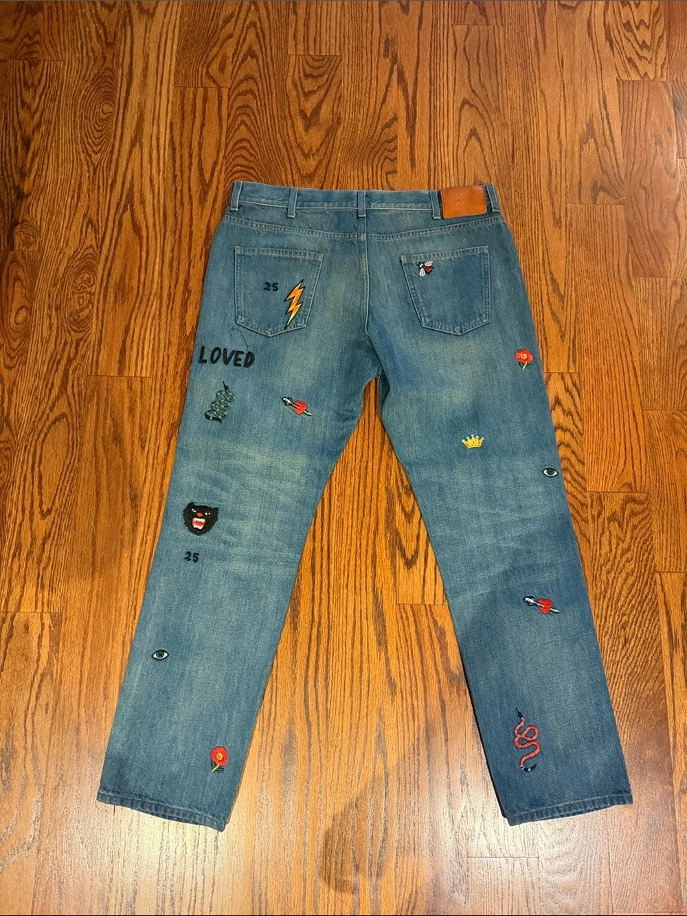 Gucci Light Blue Embroidered Straight Jeans